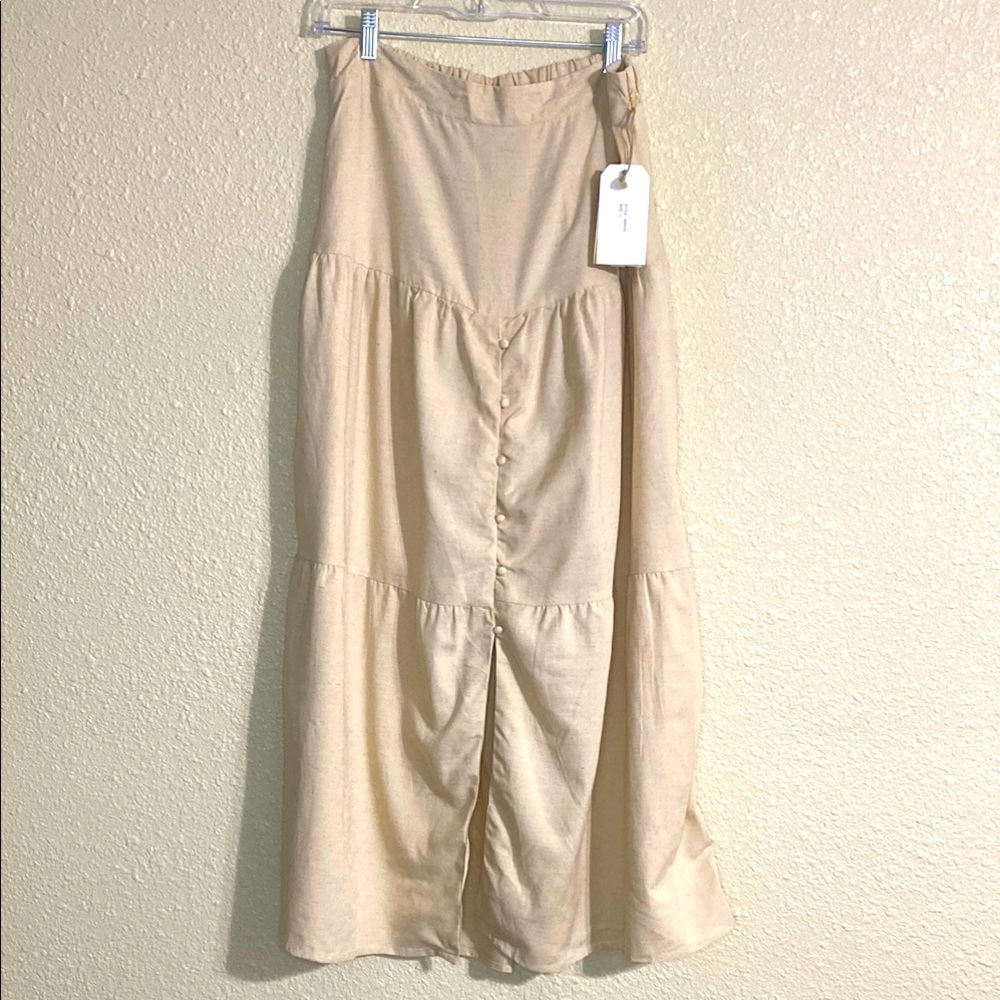NWT Midnight Sky Linen Blend Cream Skirt Size L